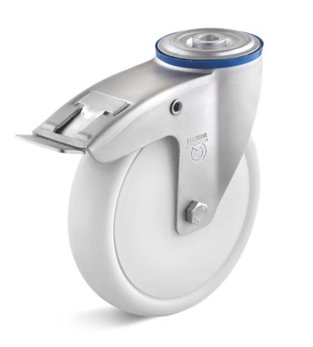 Roulette pivotante Torwegge avec frein polypropylène ø200 fixation par boulon en plastique