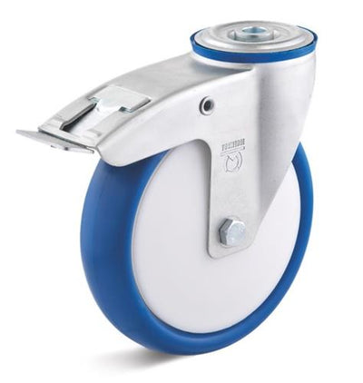 Roulette pivotante Torwegge avec frein PU ø125 fixation par boulon en plastique
