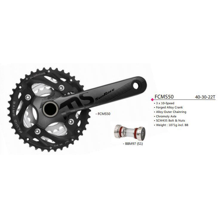 SUNRACE CRANKKEL FCMS50 22-30-40 175 mm M CG + BB