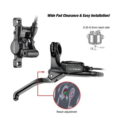 Kit de frein à disque hydraulique Tektro HD-E350 droit + câble de capteur 1800mm noir