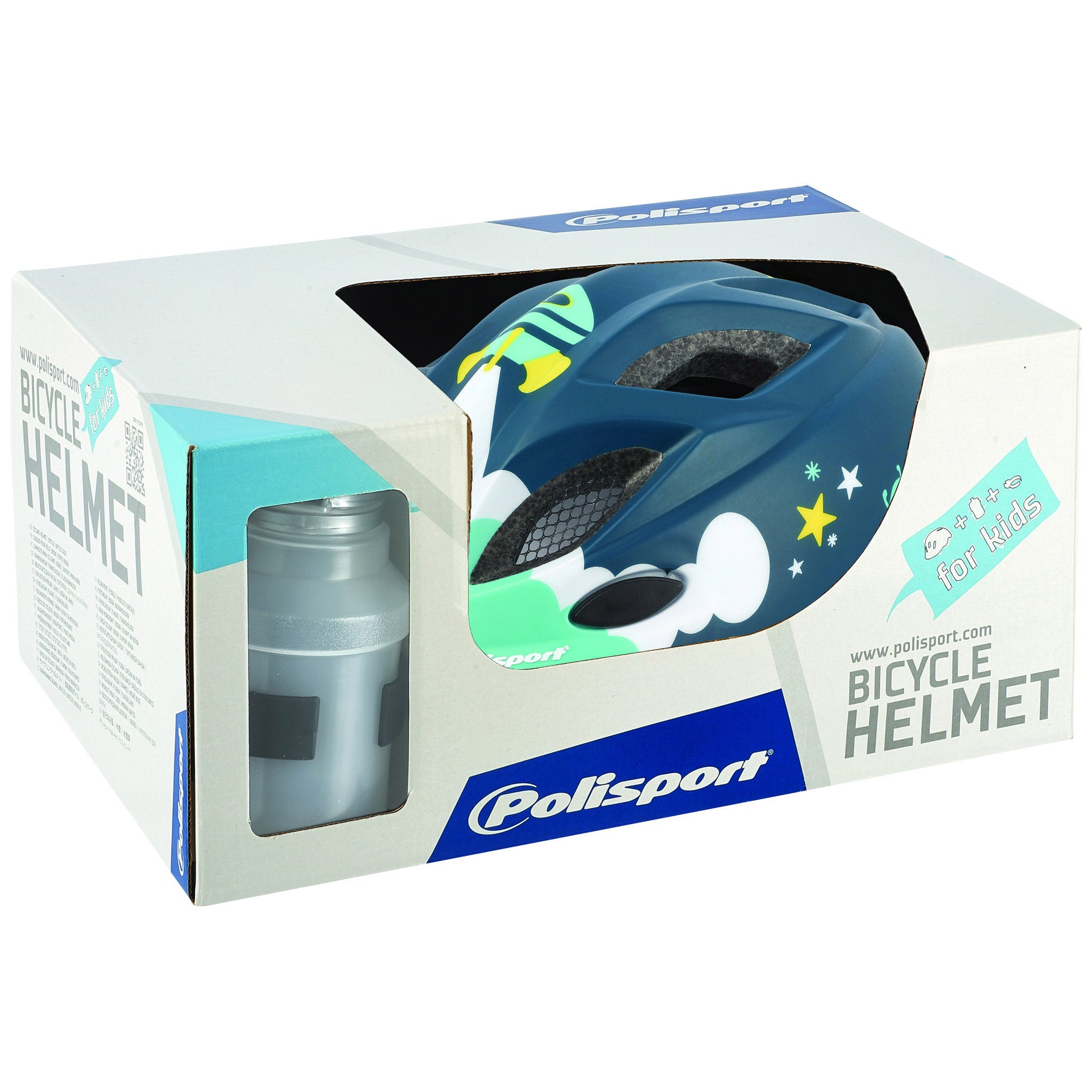 Spaces de casque Polisport avec bouteille d'eau et support. Taille: XS (48 52 cm), Couleur: Blauww