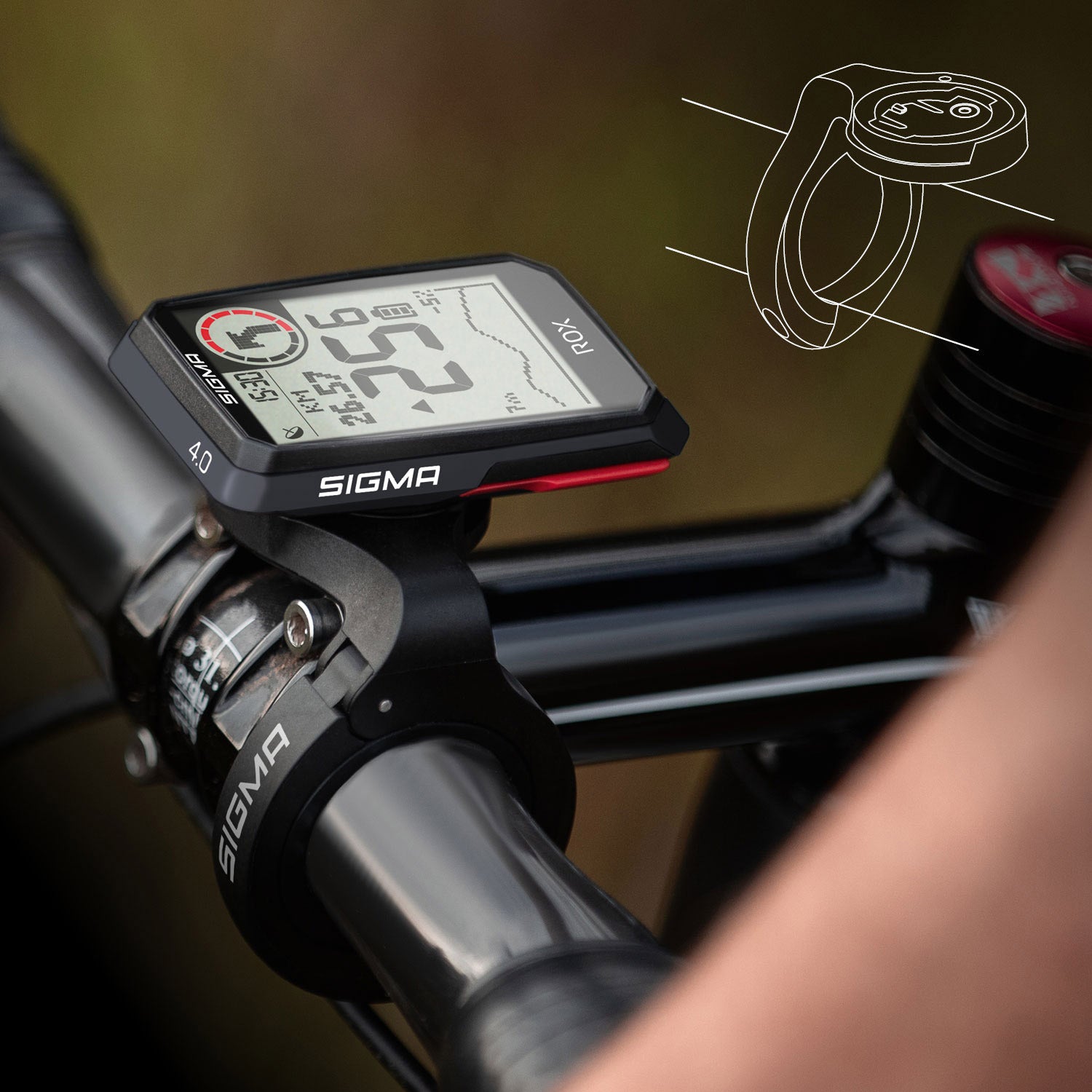 Sigma Rox 4.0 GPS SW HR Starther Hod Cad Snelh Capteur Top Mount