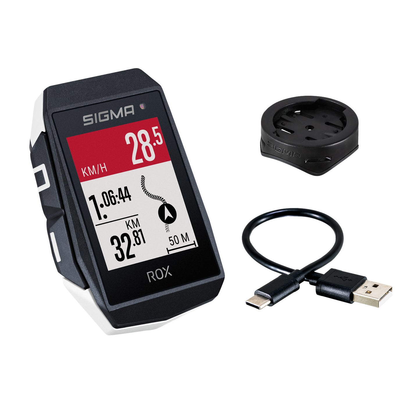 Support de guidon standard Sigma Rox 11.1 EVO GPS Noir Blanc + câble de chargement USB-C