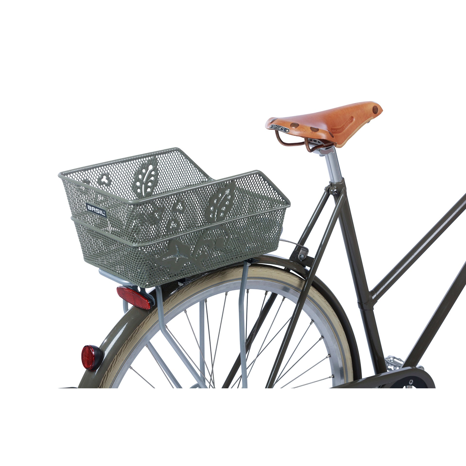 Basil Cento Flower S - Panier à vélo - à l'arrière - vert olive