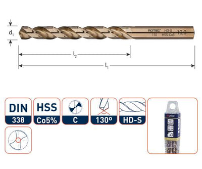 Foret hélicoïdal Rotec din338 co 10,0 mm