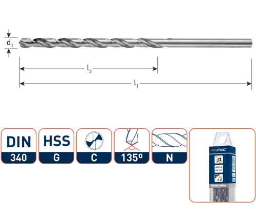 Foret hélicoïdal Rotec din340n.3,0 mm de long