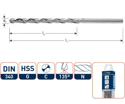 Foret hélicoïdal Rotec din340n.3,0 mm de long