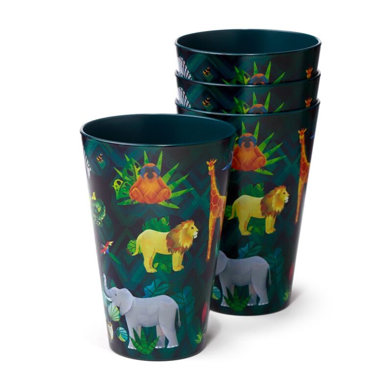 Ensemble riche en animaux de 4 tasses de pique-nique RPET durables 450 ml