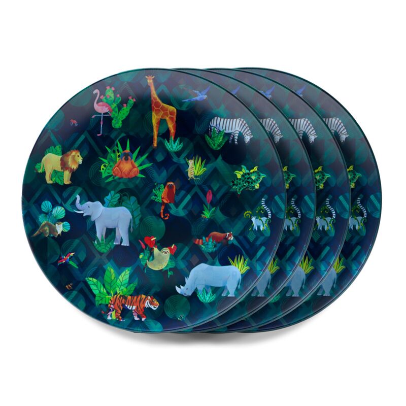 Ensemble riche en animaux de 4 plaques de pique-nique RPET durables