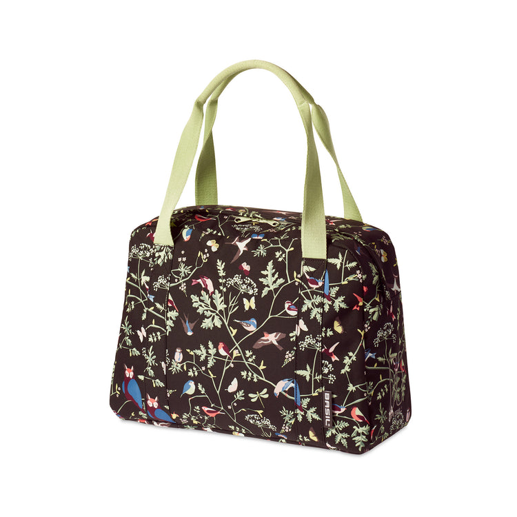 Basil Wanderlust Carry All Bag - sac à main noir pour vélo avec impression d'oiseaux colorés