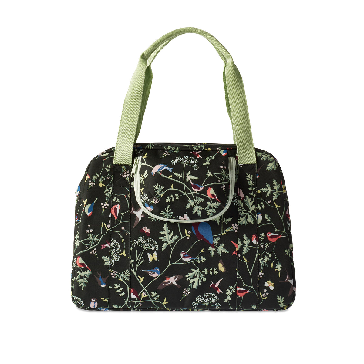 Basil Wanderlust Carry All Bag - sac à main noir pour vélo avec impression d'oiseaux colorés