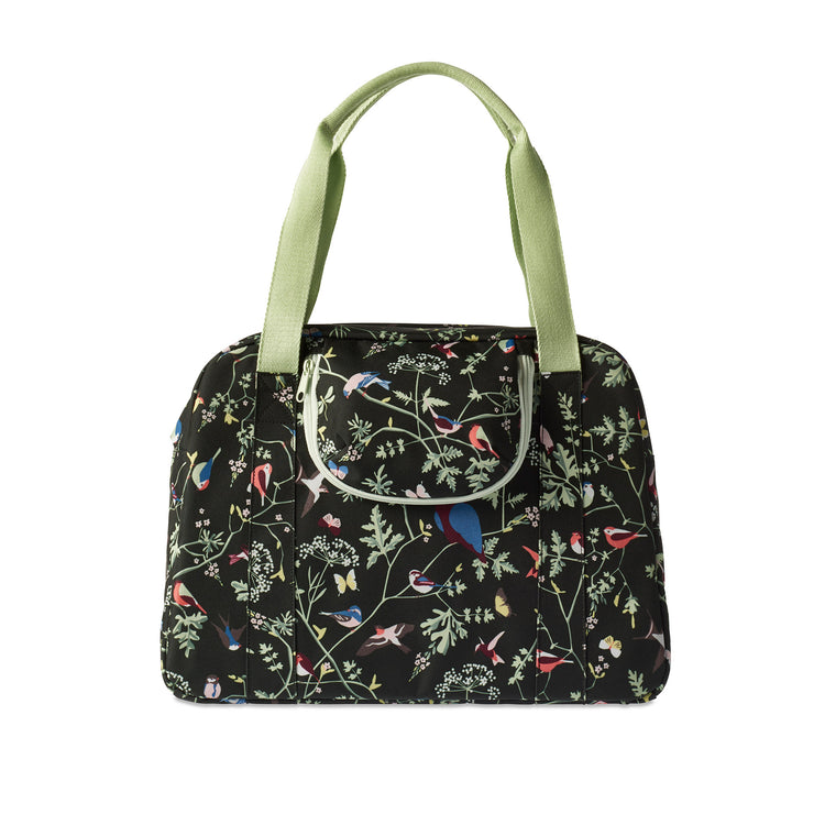 Basil Wanderlust Carry All Bag - sac à main noir pour vélo avec impression d'oiseaux colorés