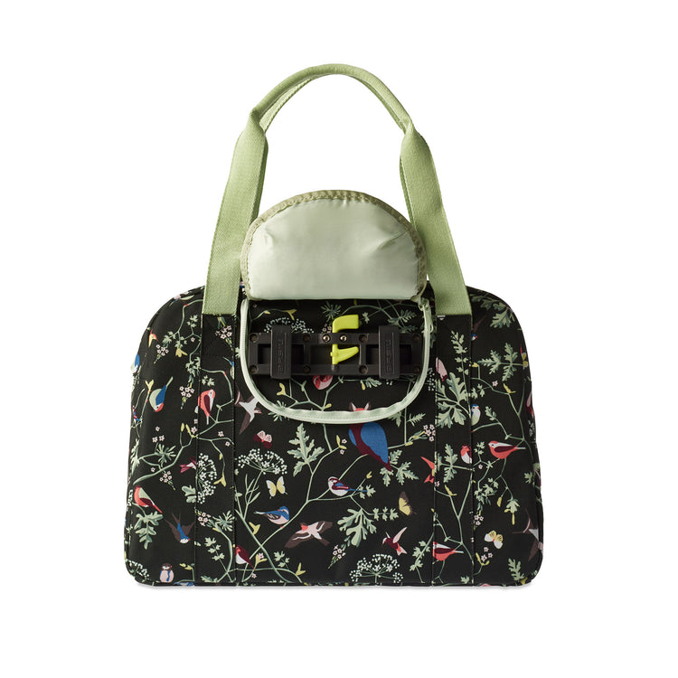 Basil Wanderlust Carry All Bag - sac à main noir pour vélo avec impression d'oiseaux colorés