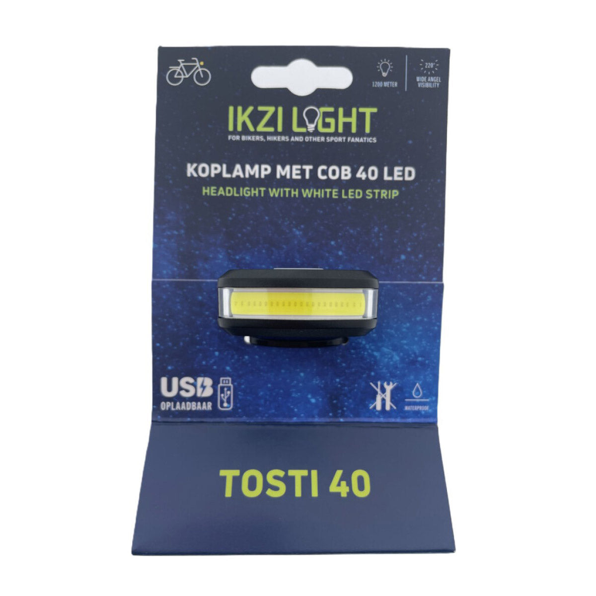 Ikzi Light Headlight Tosti 40 avec COB 40 LED USB chartable sur carte