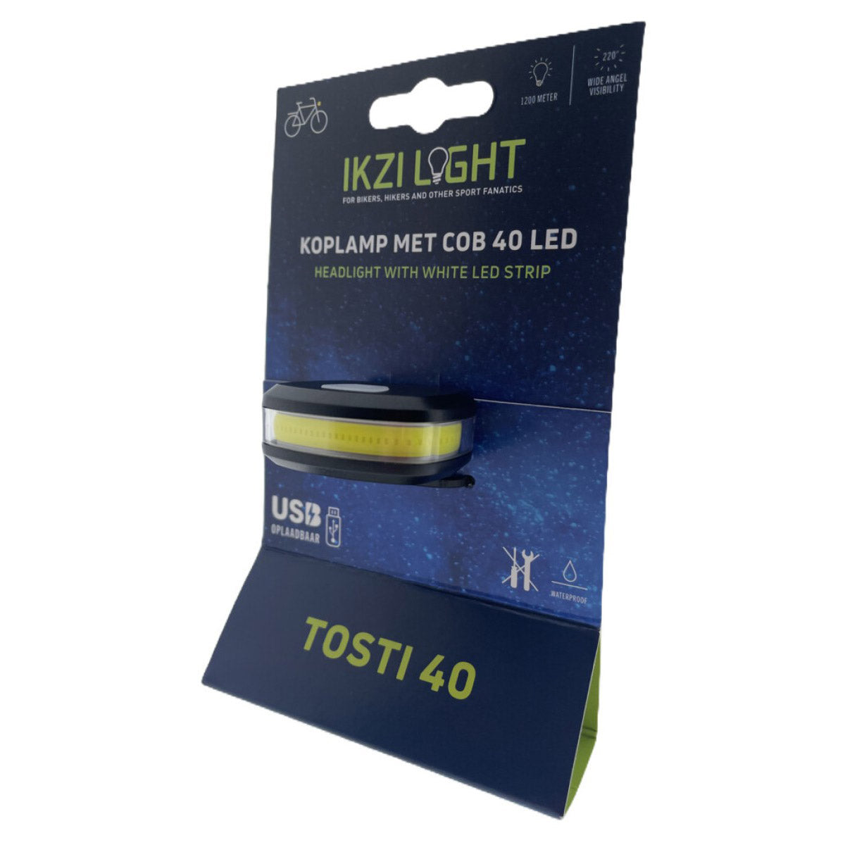 Ikzi Light Headlight Tosti 40 avec COB 40 LED USB chartable sur carte