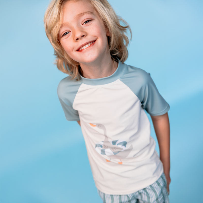 Stripe de la station | Chemise de natation UV verte avec manches courtes