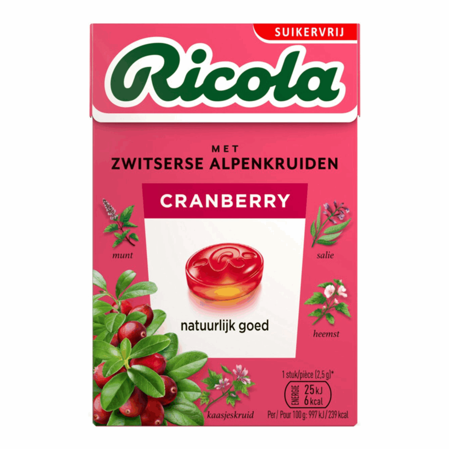 Ricola canneberge sans sucre (20x 50gr)