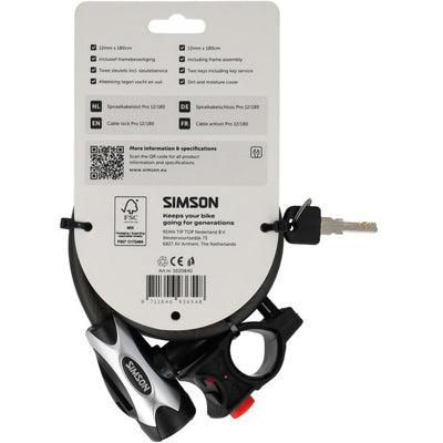Câble antivol spirale Simson pro taille xxl 12mm x 180cm