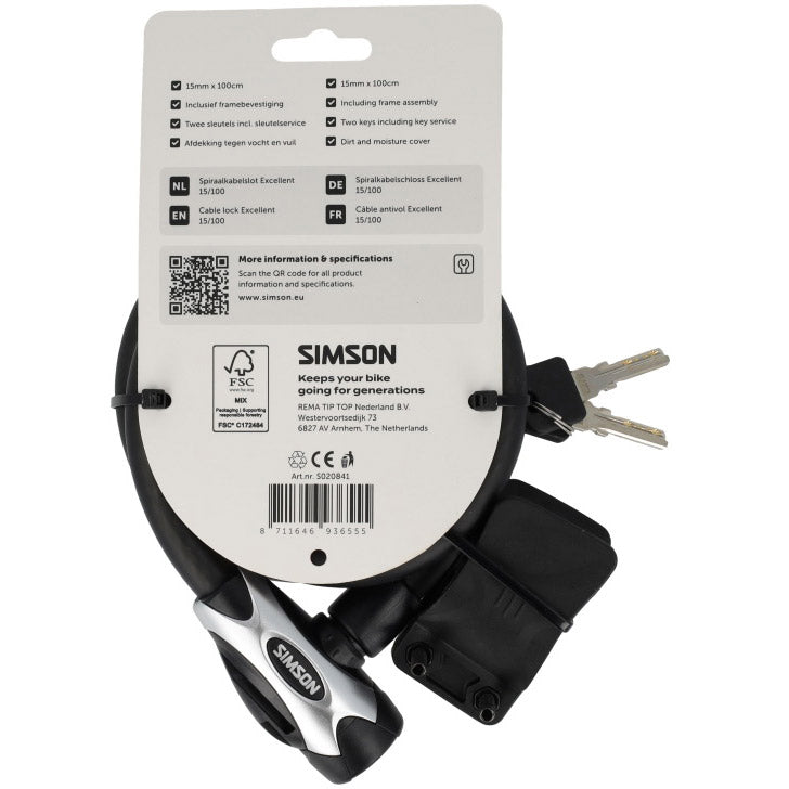 Câble antivol spirale Simson excellente taille l 15mm x 100cm