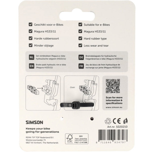 Plaquettes de frein Simson vélo électrique magura