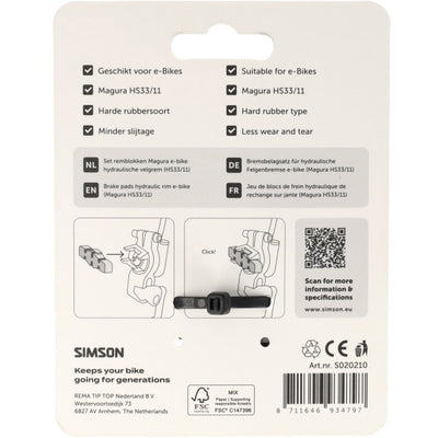 Plaquettes de frein Simson vélo électrique magura