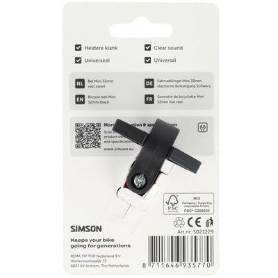 Simson sonnette de vélo mini 32mm fixe montage plastique noir