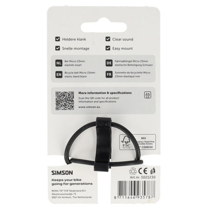 Simson sonnette de vélo micro 23mm fixation élastique en caoutchouc noir