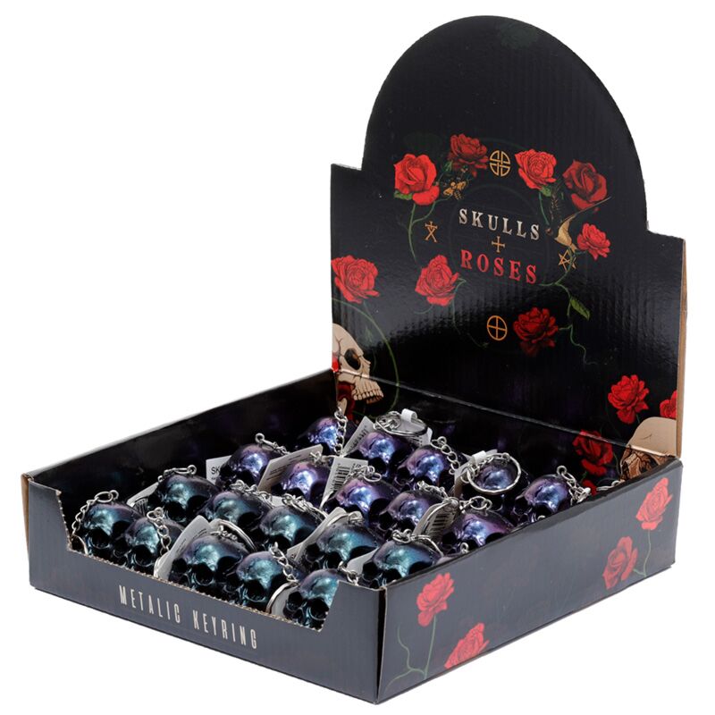 Anneau de clé de crâne d'or métallique sombre