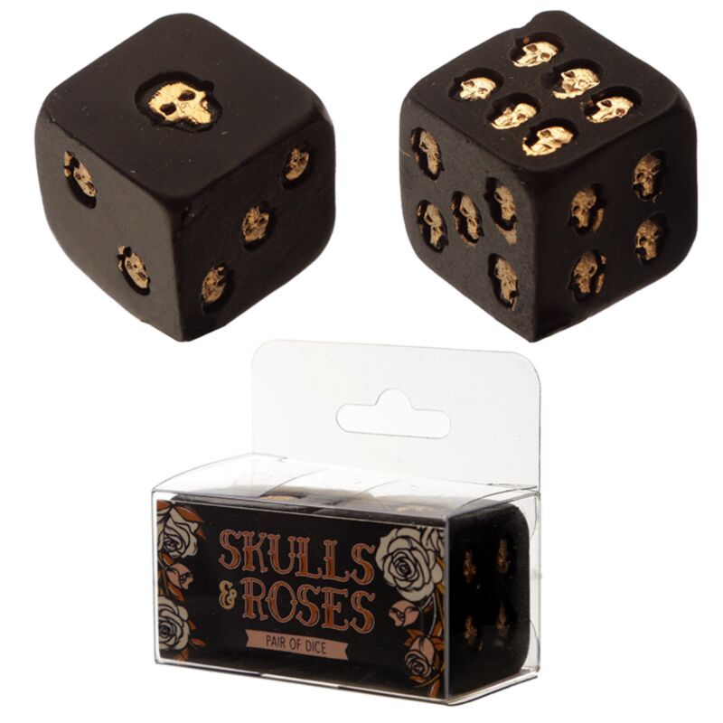 Ensemble de dés Roses de crâne en or noir de 2