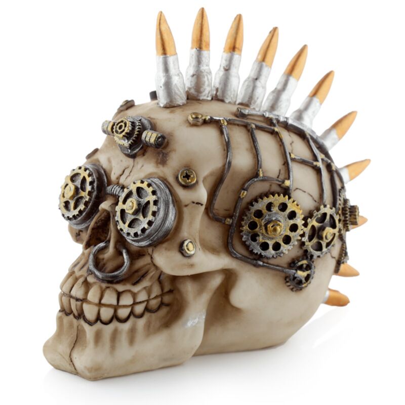 Crâne de style punk à vapeur avec accessoire de maison mohican à la balle