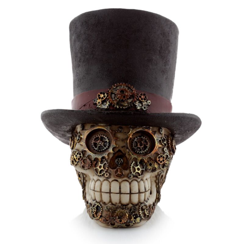 Crâne de style punk vapeur avec accessoire de maison de haut chapeau