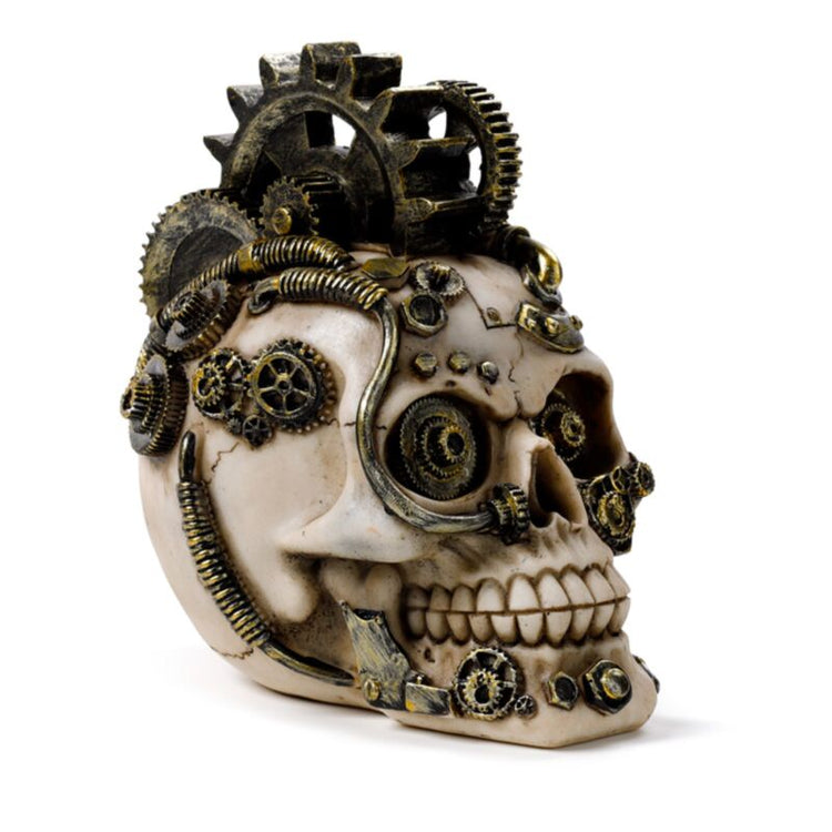 Crâne de style steampunk avec engrenages et plumes accessoires de maison