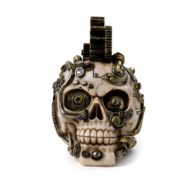 Crâne de style steampunk avec engrenages et plumes accessoires de maison