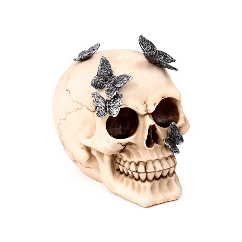 Crâne avec papillons métalliques