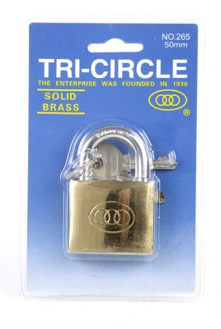 Cadenas Tri-Circle 50mm - Laiton, 3 clés, anse 50mm, couleur or