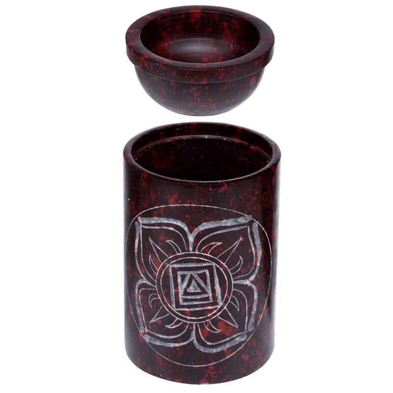 Brûleur de parfum de chakra en pierre rouge coupée