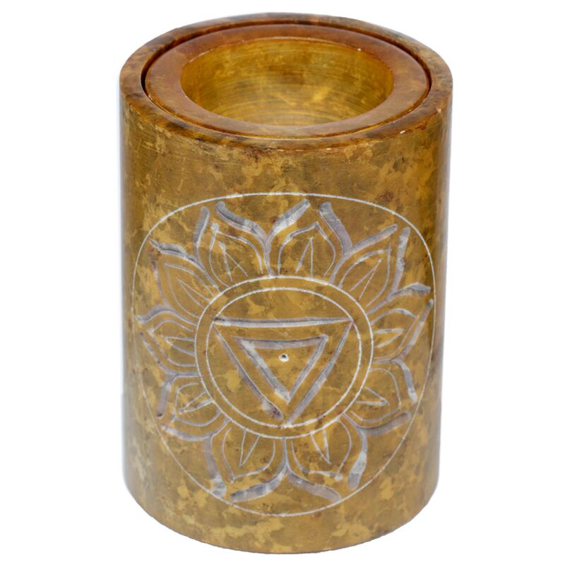 Brûleur de parfum de chakra en pierre de savon jaune