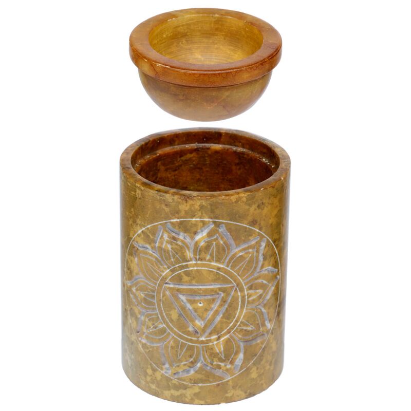 Brûleur de parfum de chakra en pierre de savon jaune