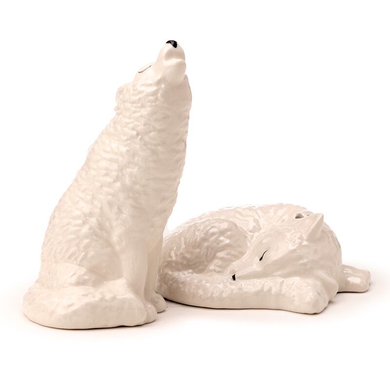Ensemble de poivre et de sel en céramique de loup blanc