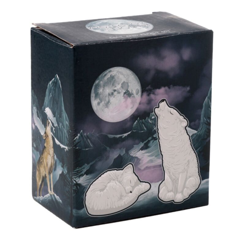 Ensemble de poivre et de sel en céramique de loup blanc
