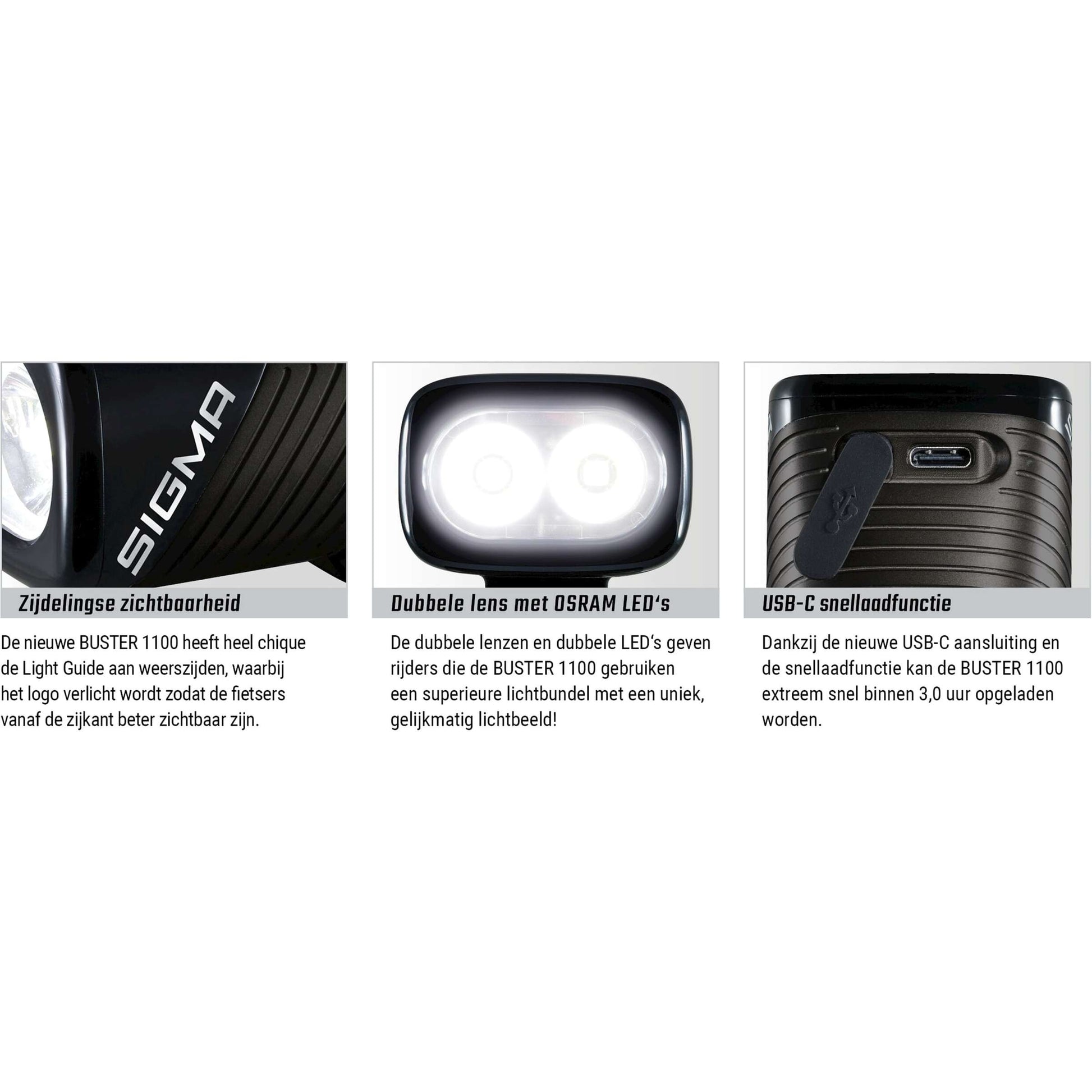 Phare Sigma Buster 1100 LED support de vis - batterie Li-ion USB