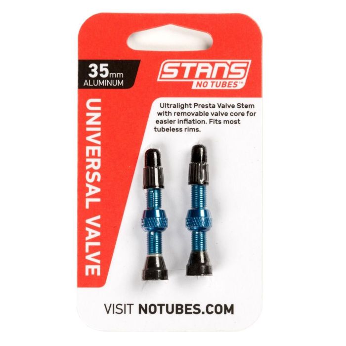 Tige de valve Stans Stan's aluminium (la paire) - universelle, presta - bleue - 35mm