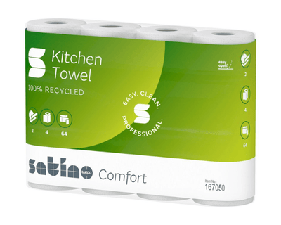Rouleau de cuisine Satino confort 2 couches 64 feuilles (8x 4 rouleaux)
