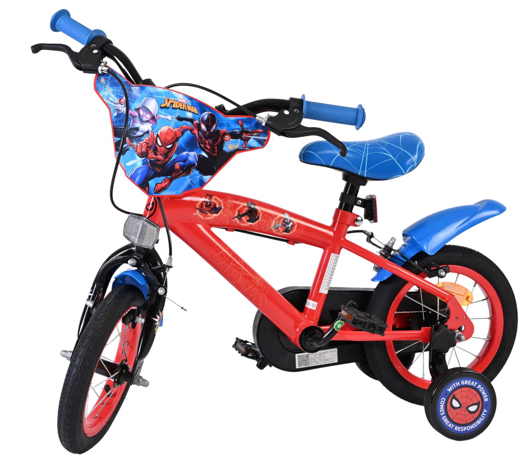 Vélo pour enfants Spiderman Spider-Man - garçons - 12 pouces - bleu rouge - deux freins à main