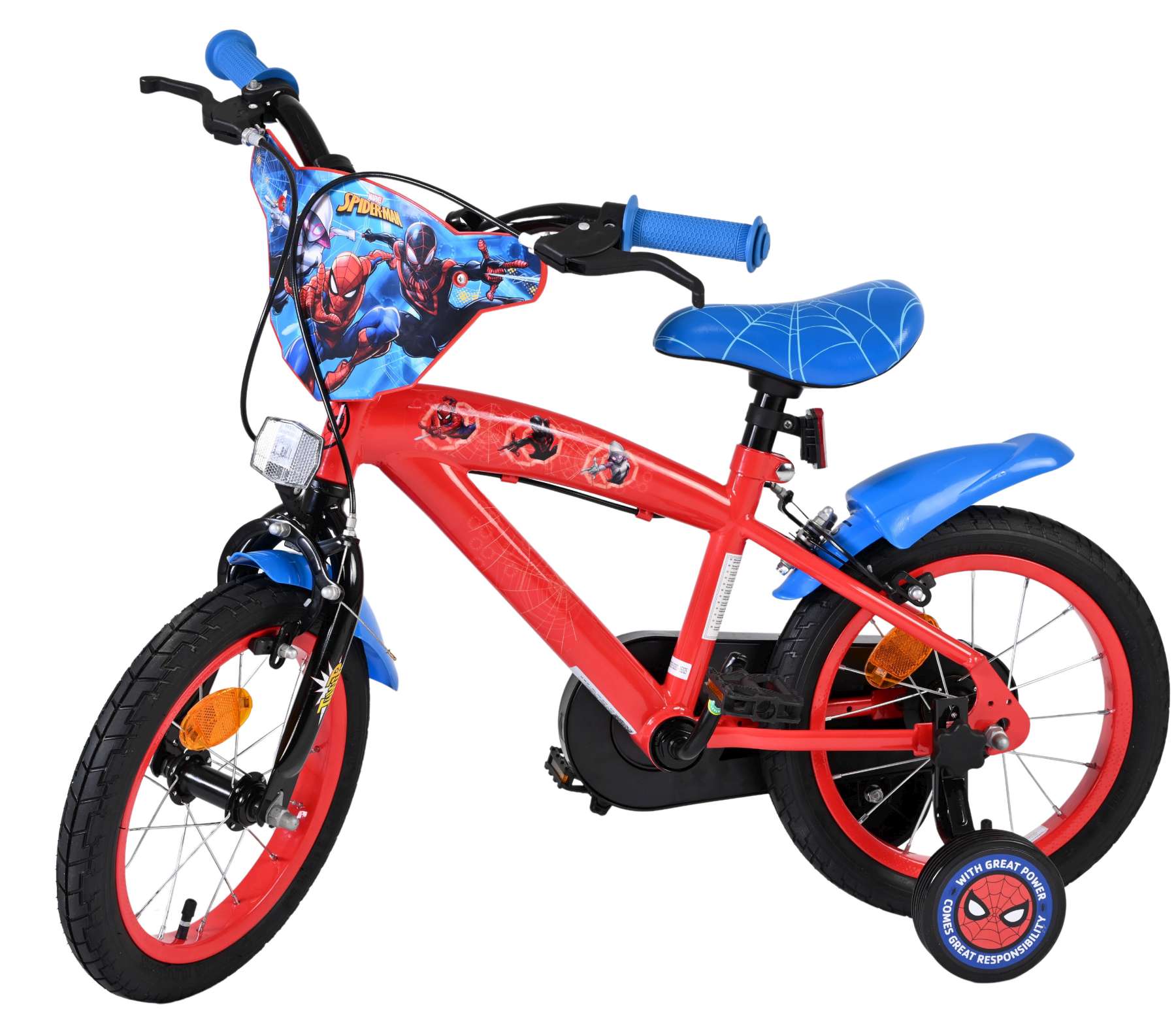 Vélo pour enfants Spiderman Spider-Man - garçons - 14 pouces - bleu rouge - deux freins à main