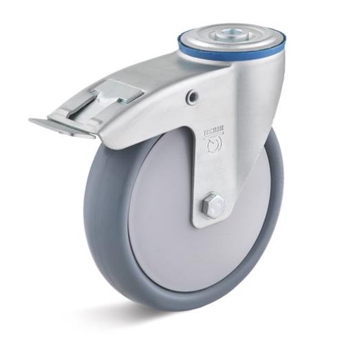 Roulette pivotante Torwegge avec frein thermoplastique ø100 fixation par boulon en plastique