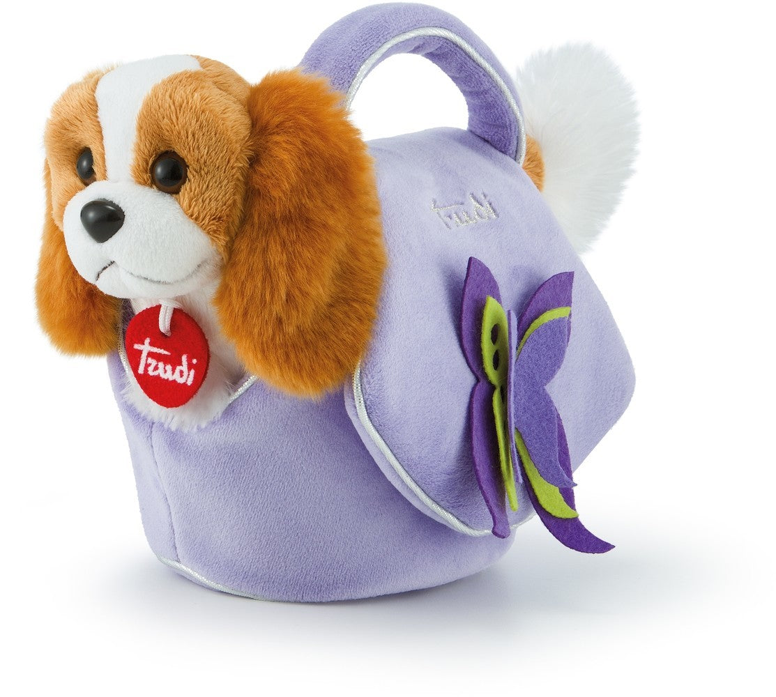 Trudi chien dans un sac lilas avec papillons : 11x18x26 cm (xs-29717)
