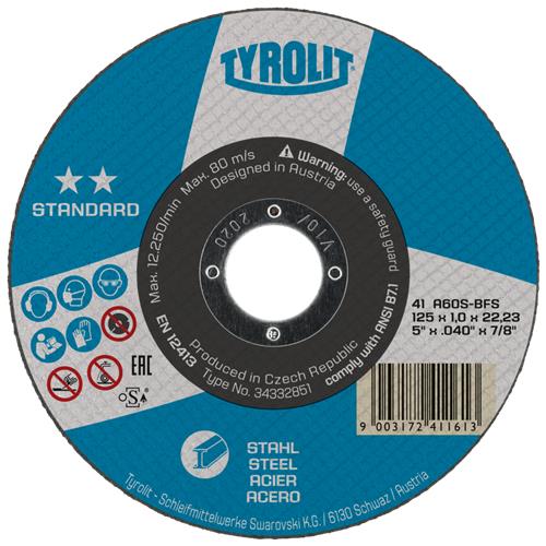 Tyrolit dss 125x1,6mm a46q-bfs standard acier inoxydable | 25 pièces