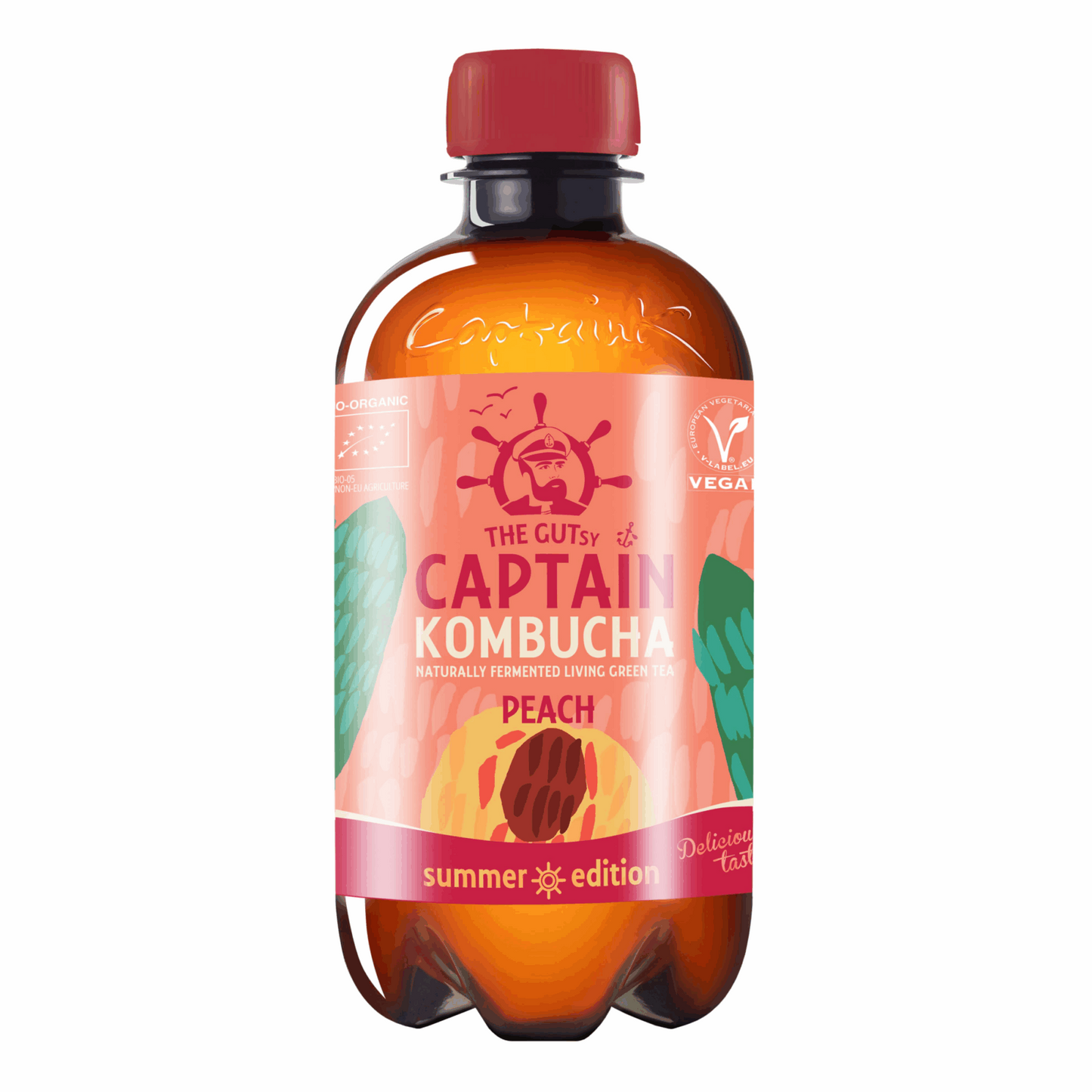 Le courageux capitaine kombucha pêche bouchon bio (12x 400ml) (ballon)