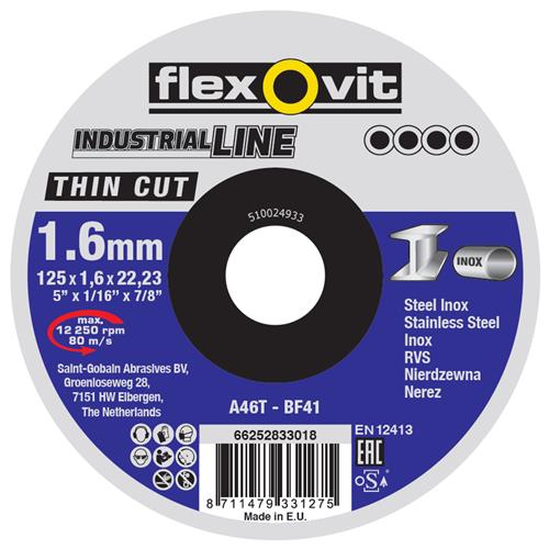 Flexovit dss industriel 125x1,6x22x23 a46t t41 pc acier inoxydable | 25 pièces